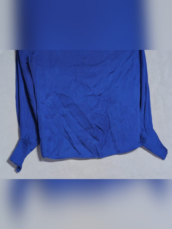 Banana Republic Sz L P Cobalt Blue Long-Sleeve Pleated-Sleeve Blouse - Picture 6 of 8